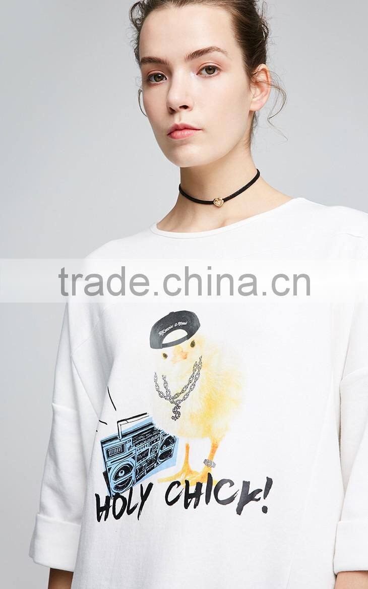 custom Women 3/4 sleeve longline oversized t shirt with unregular cut bottom