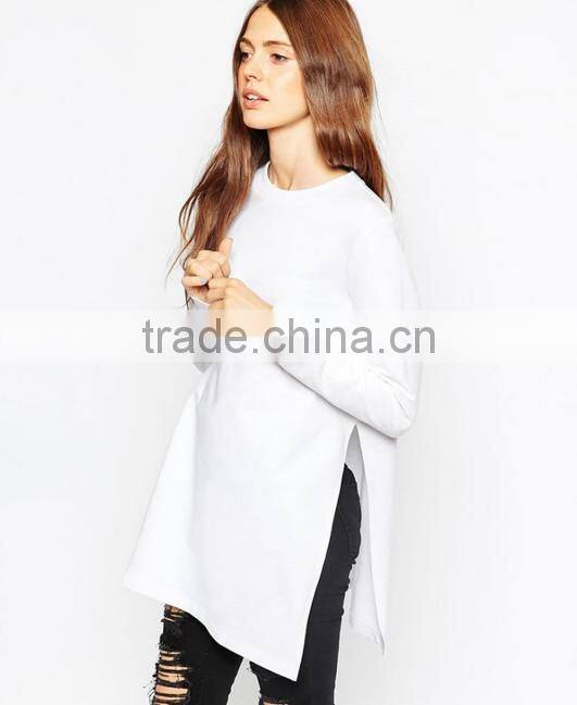 wholesale newly cotton hoodies without hood o-neck side open casual blank plain dyed for women sweatshirt china supplier