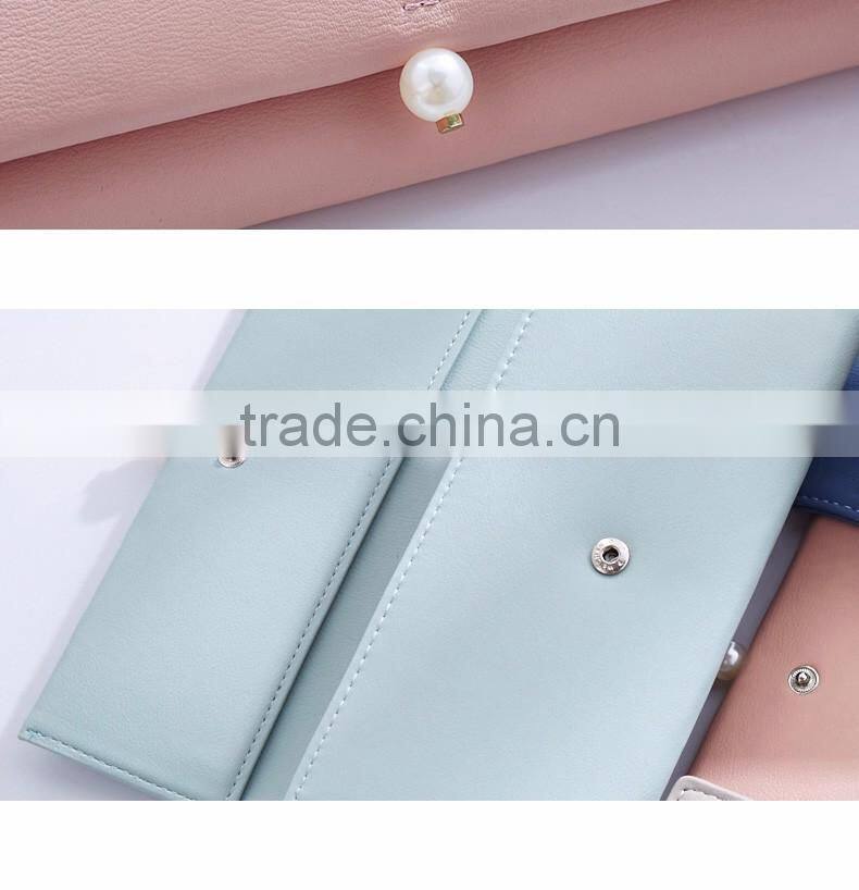 Fashion Pearl Korean Style Women Wallet PU Long Clutch Wallet Lady Clutch Coin Pocket Card Holder