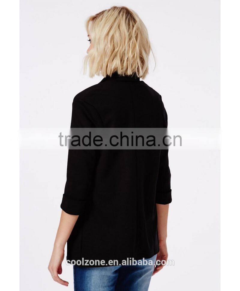 Fashion tailored lapel turn up cuffs jersey blazer women blazer suit 2015