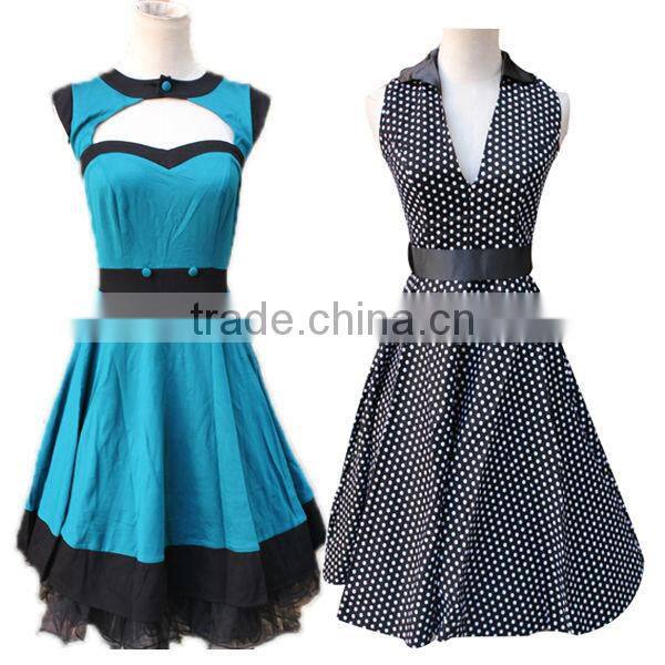 Women's Vintage Rockabilly Swing 1950's Evening Party Dress with Belt