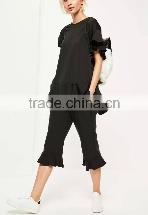 Hot selling custom pink short sleeve frill trim new design t shirts