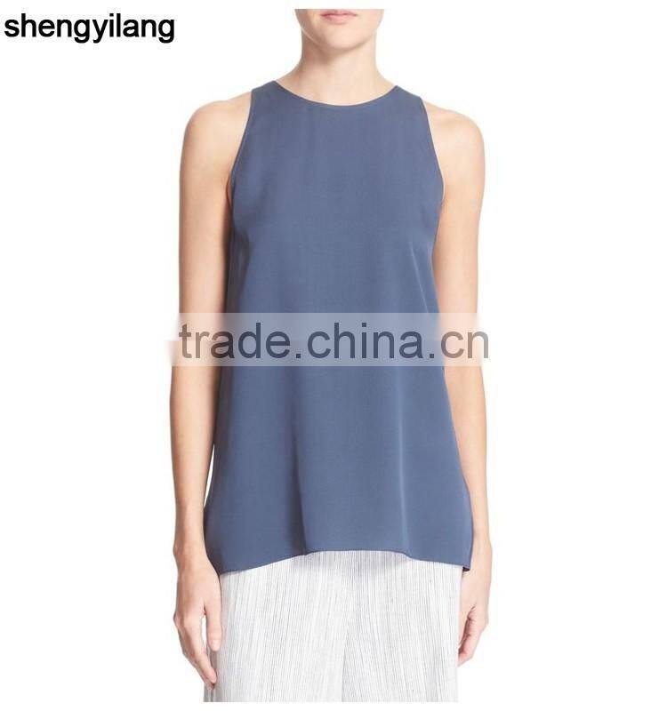 women 100% sleeveless black white navy silk simple blank tanktops/singlets