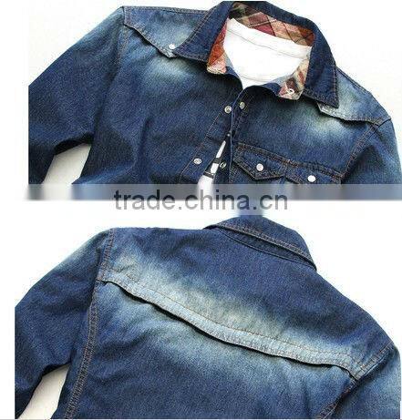 long sleeve denim shirts with two pockets on left chest for men