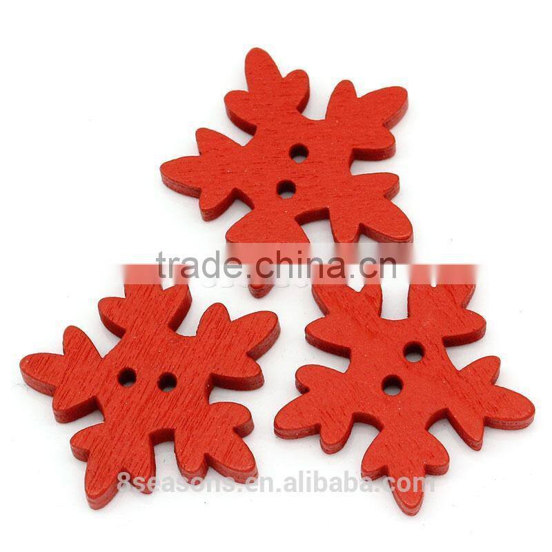 Custom Design 25mmx24mm Christmas Snowflake Two Holes Wood Button OEM Accepted