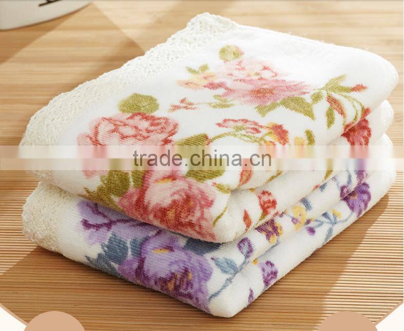 China towel factory custom flower logo terry fabric cotton print bath towel