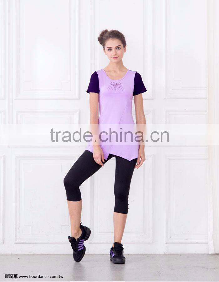 Latest design rhinestone women fitness short sleeves(2 COLORS)