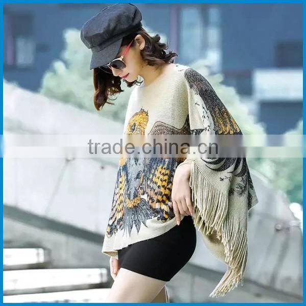 Women's winter fashion animal print free poncho knitting patterns