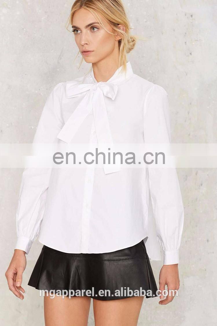 2016 New designs white long sleeve cotton blouses for women