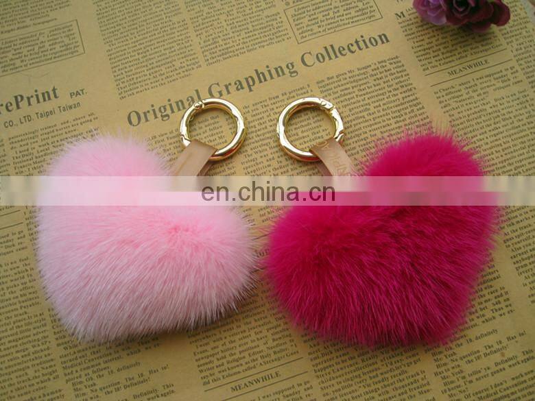 Fashion Hot Custom Heart Shape Mink Fur Accessory Pink Fur Keychain