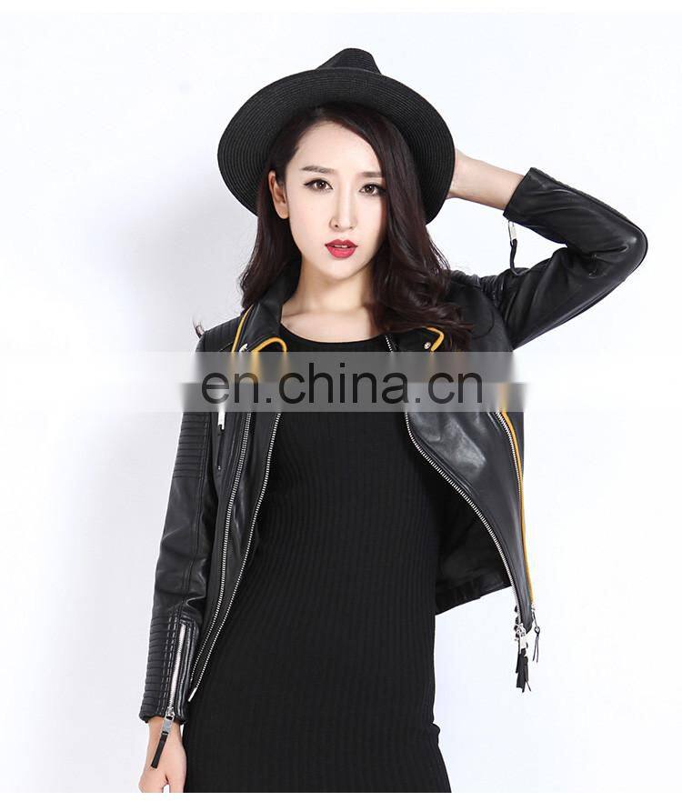 2017 Wholesale Women Real Leather Coat Lady Spring Overcoat