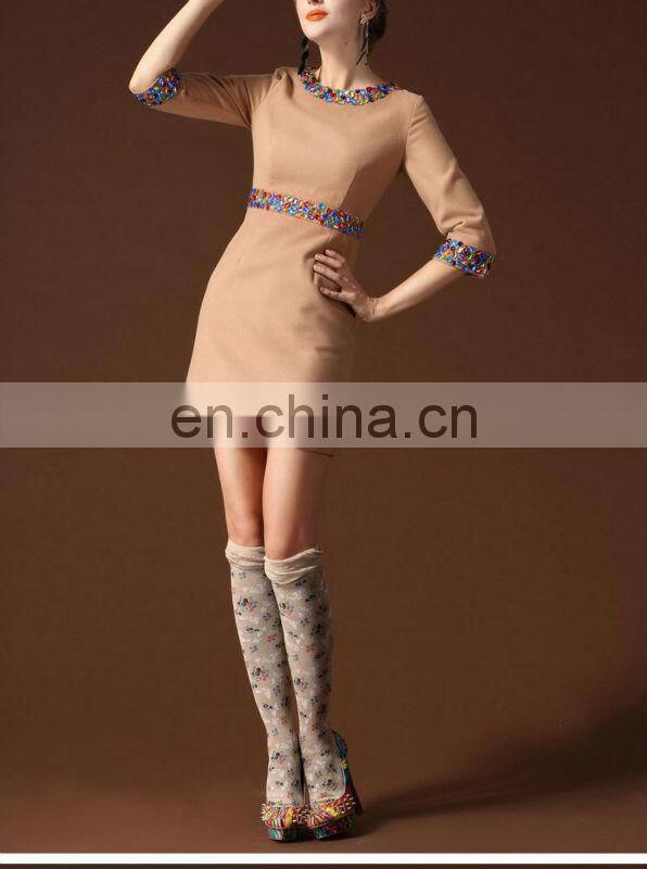 Beaded woolen dress ladies korean dress new fashion