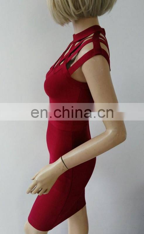Amigo 2017 latst red cap sleeve cut out sexy bandage dress evening dresses for girls party wear