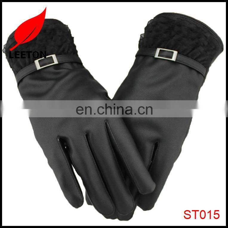 Factory supply fashion lady PU smart touch winter glove