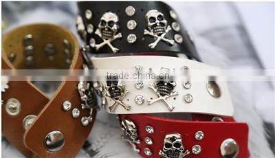 new style broader skull men bracelets with rivet and studs