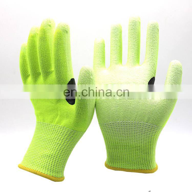 Yellow Stainless Steel HPPE Double Knit A4 Cut Resistant Glove with PU Palm for Metal Fabrication