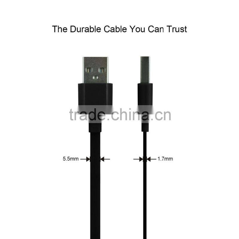 Newest Jabees High Quality tangle-free 2-in-1 flact cable micro USB cable