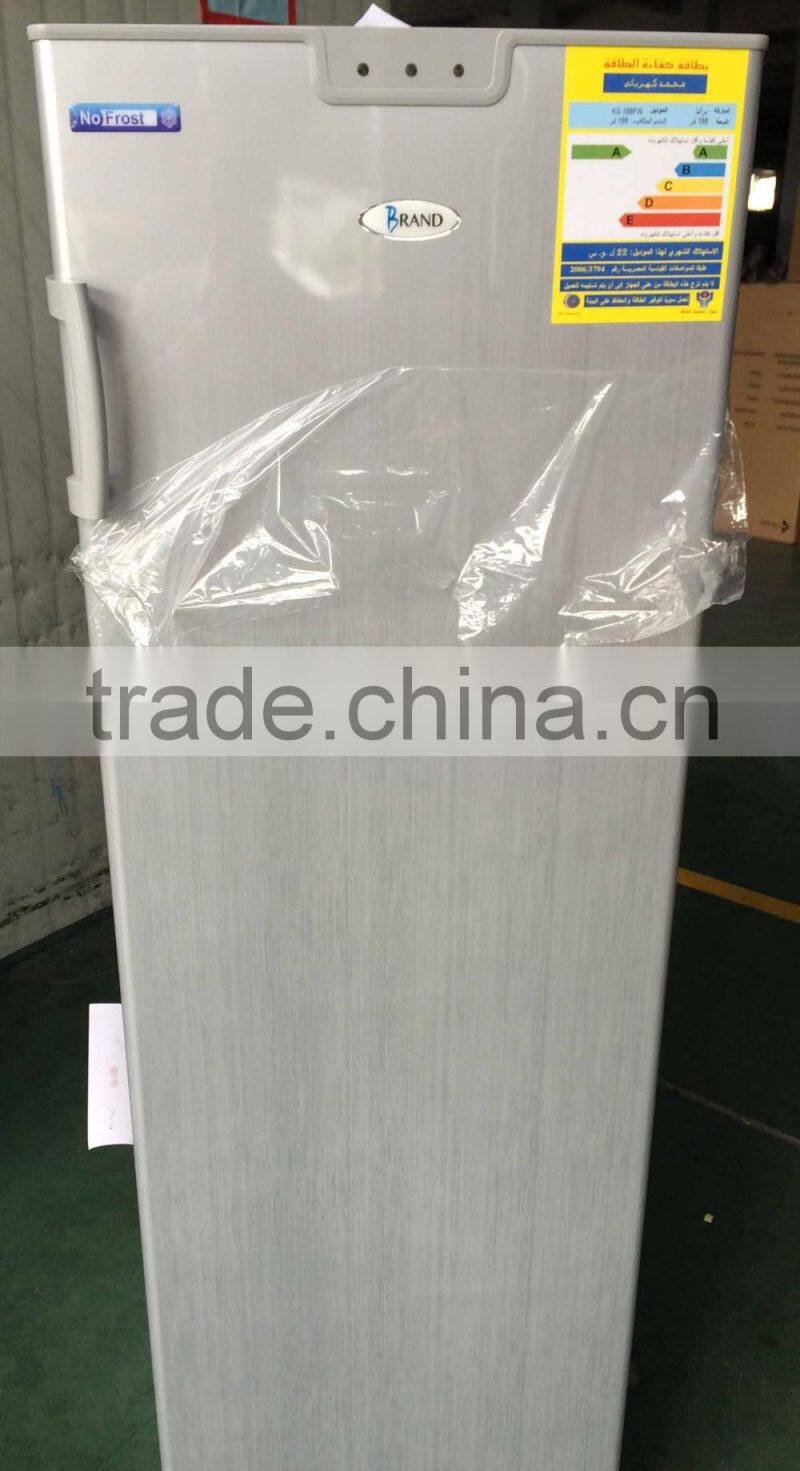 Twin refrigerators and freezers stand side by side