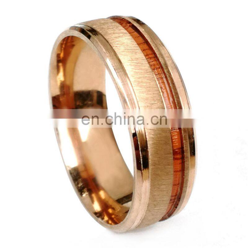 8mm Fashion Ring Rose Gold Brushed Wood grain Men Engagement Rings Unisex Jewelry