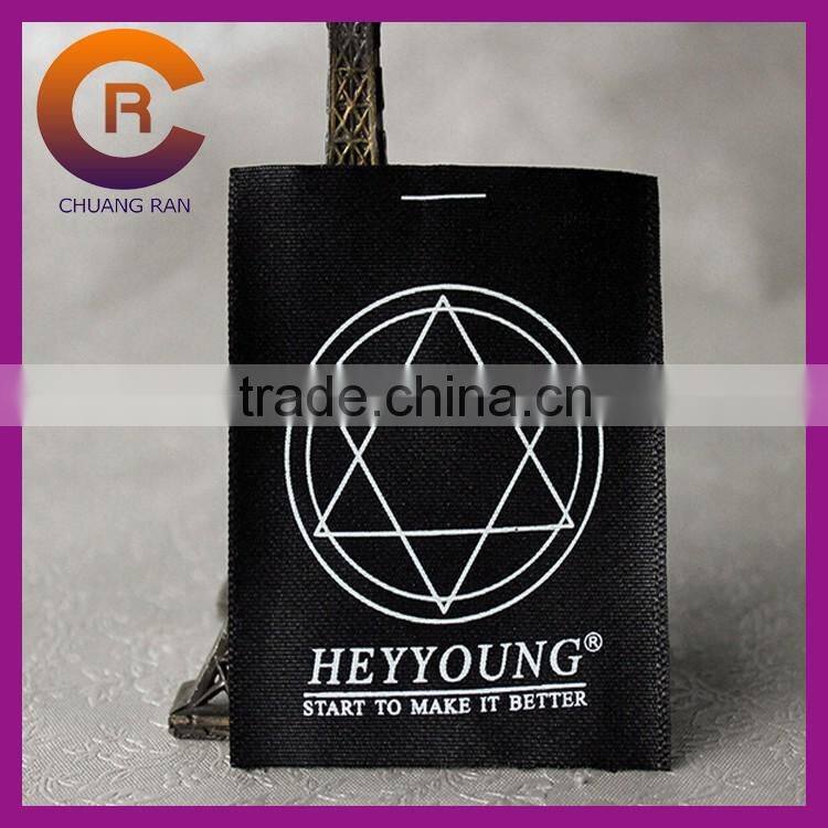 Black ribbon white logo printed custom cheap custom woven silk labels