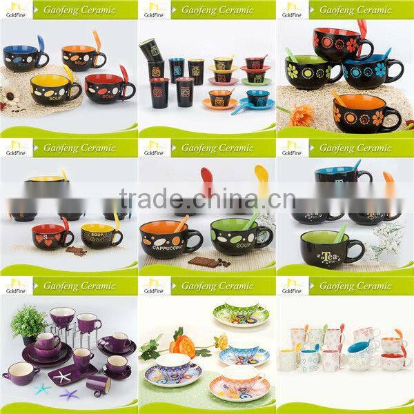 two handles & hand-painterd ceramic soup cup