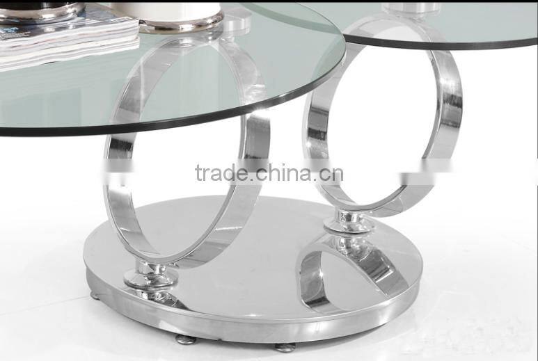 New design stainless steel glass coffee table