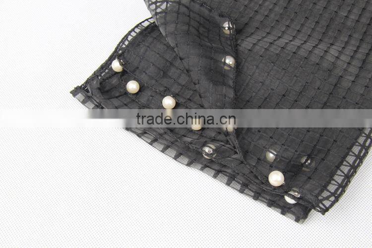 Wholesale Autumn Winter Latest Fashion Cute Lovely Pearl Beads Gauze Lace Girl Scarf