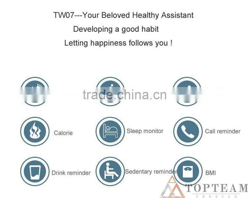 2015 new IP67 waterproof OLED screen Smart Wristband Watches TW07 Bluetooth 4.0 Smartband Sport Bracelet Self Selfie Controller