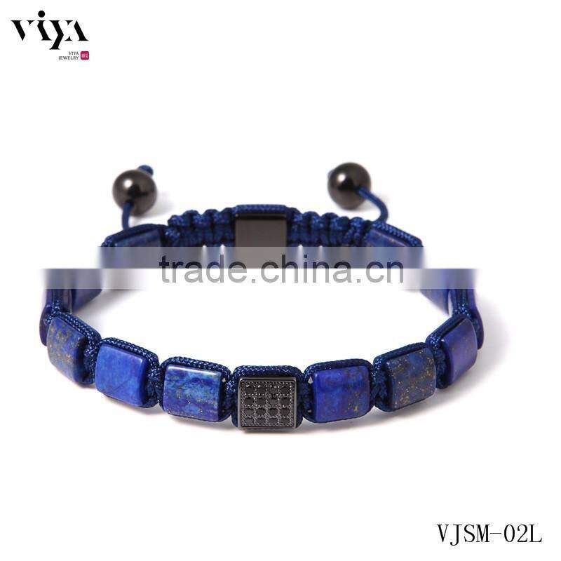 2016 royal blue natural square beads bracelets wholesale jewelry with round beads pendants unisex knotted accessory