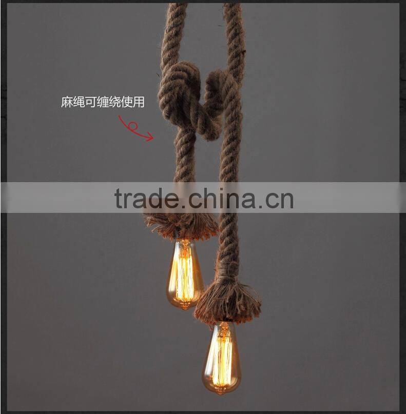 Retro DIY Art Hemp Rope Pendant Light 200cm Creative Art Chandelier Dining Room LED Droplight