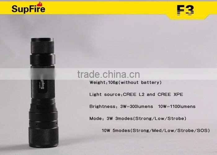 Supfire F3-XPE Rechargeable Flashlight or AAA Battery Led Zoom Torch