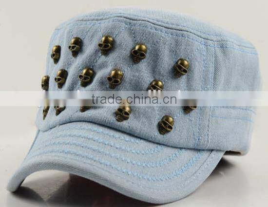 Sunny Shine cotton denim flat topped baseball Cap Hats skull rivet hats