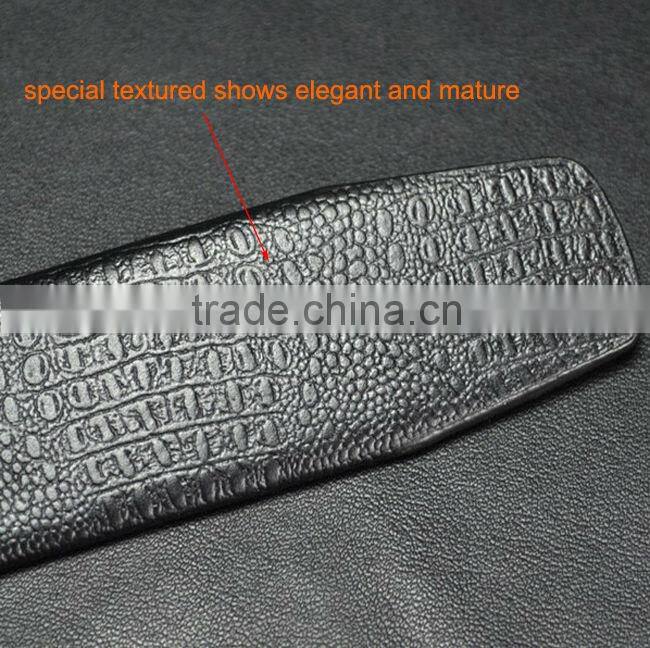 Both side cowhide leather black color elasticated belt