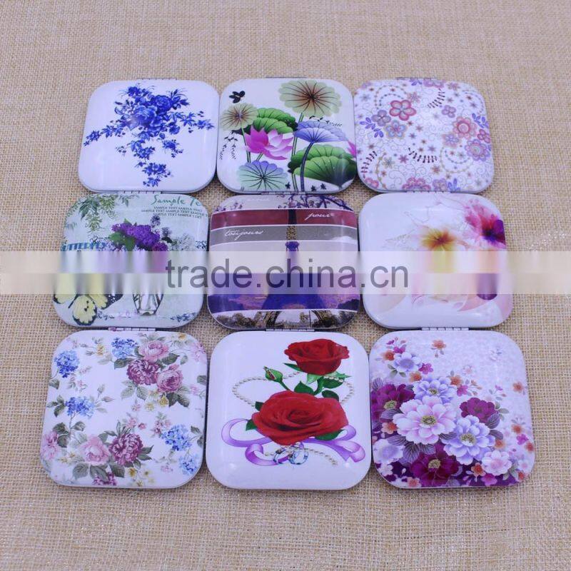 Custom cheap heart pu leather compact mirror / mirror pocket / makeup mirror