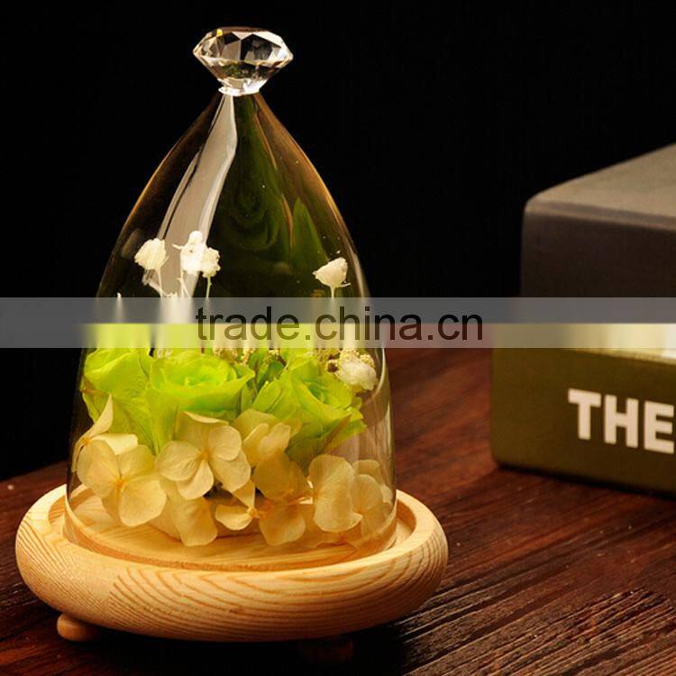 Glass decoration cover with wood seat, New wedding glass decoration