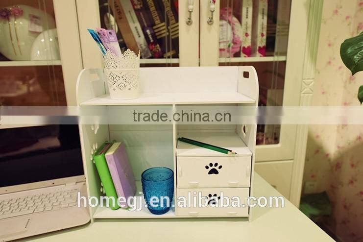 DIY Wooden Desktop Cosmetic Storage Box Office Table Stuff Organizer with 2 drawers