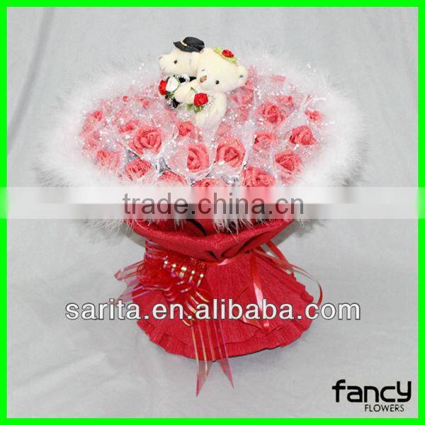 couples lovely teddy bears 38 pink roses plush doll bouquet toy originality artificial flowers romantic birthday festive gift