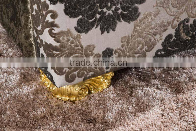 2015 european italian new classic gold foil solid wood arms fabric sofa set AL038