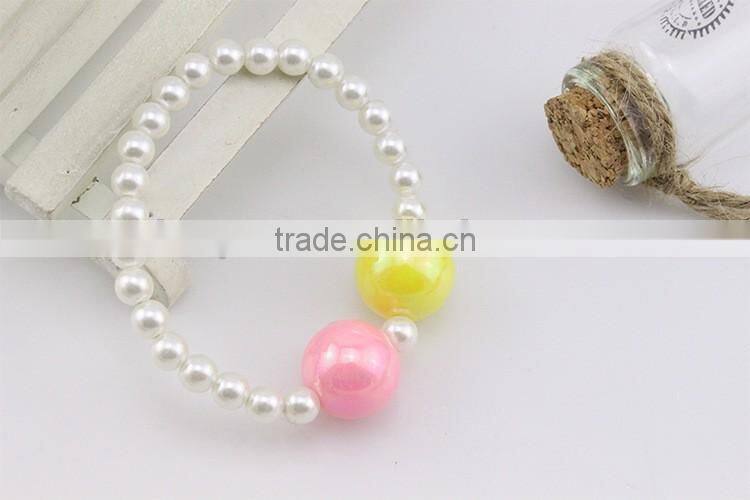 Wholesale girls plastic pearl bracelets round multi-color pulser jewelry brace lace