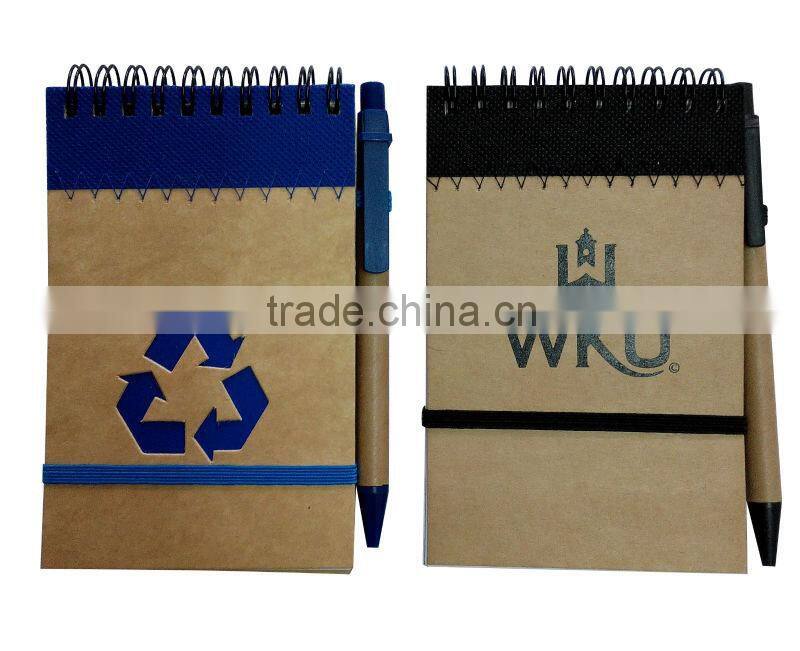 Recycled environmental spiral wenzhou high quality school pocket made in china notebook with elastic
