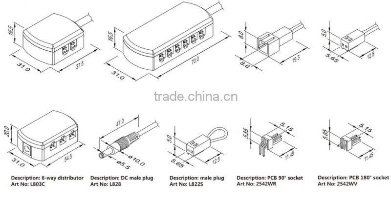 led connector for Euro Power Cord 6 Way Stecke Connectors for Linear Lights