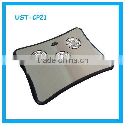 aluminum Three fans laptop cooling pad with usb hub