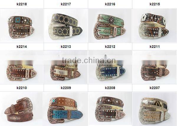 Rhinestone leather belt for jeans