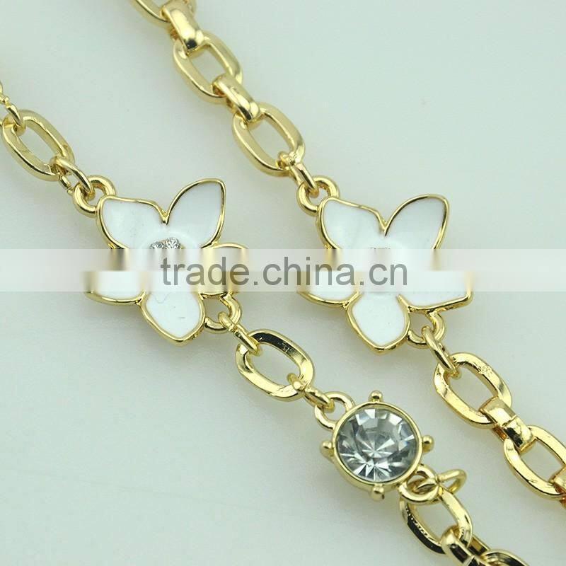 Wholesale Gold Chain Enamel Flower Rninestone Fashionable Jewelry Necklace Set