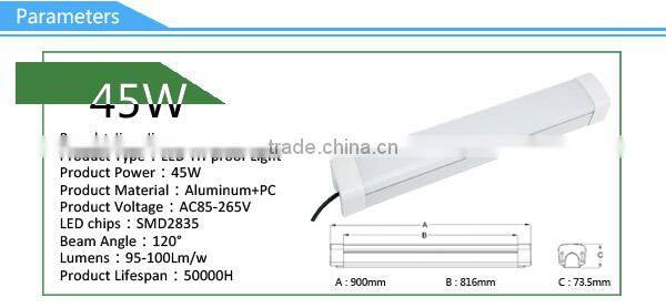 high quality smd2835 45w 3ft fireproof led tri-proof light fixture