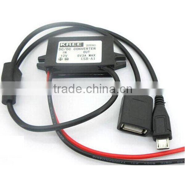 DC Power Adapter 19V 15V 12V to 5V 1.5A 2.5A 3Amax mobible car charger Micro USB+Standard USB dual output