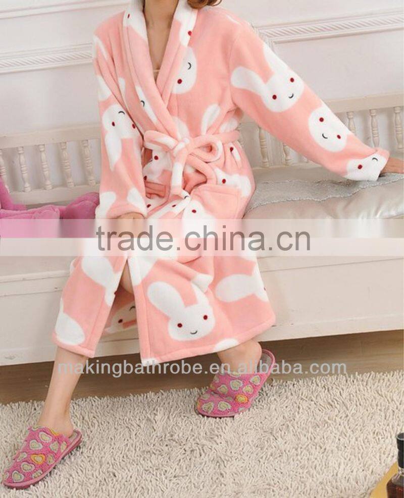 shawl collar microfiber polyester fleece bathrobe for women