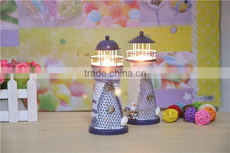 2015 new design mediterranean style lighthouse metal candle holder