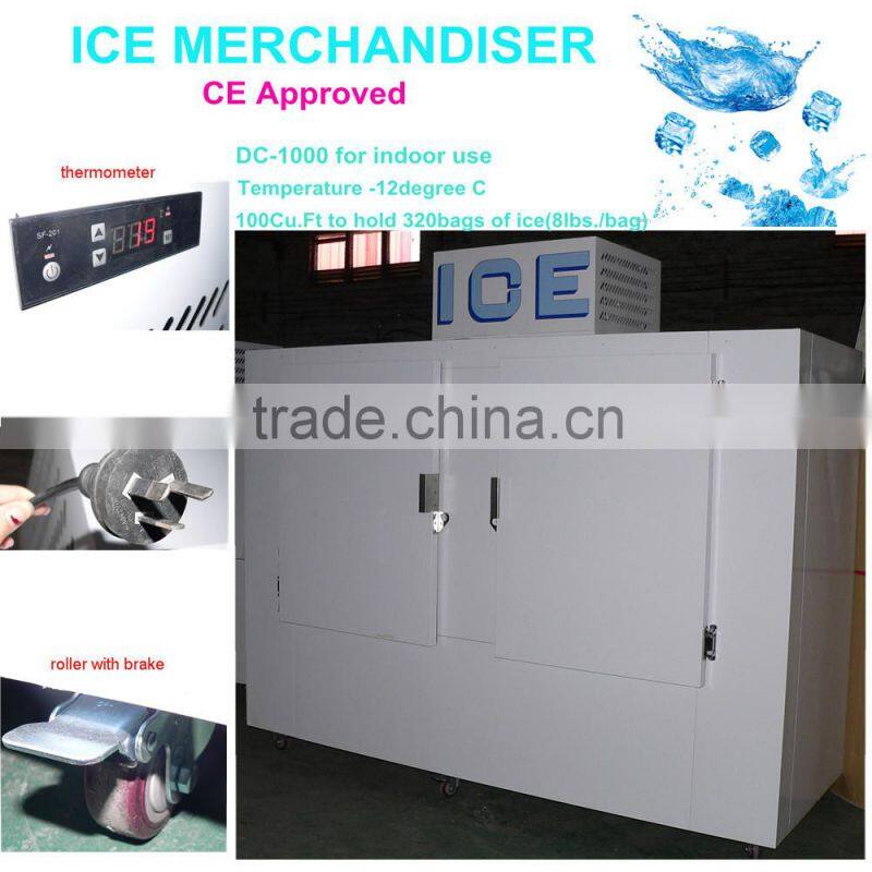 Upright ice merchandiser with 2-glass door bagged ice storage bin temp -12degree C