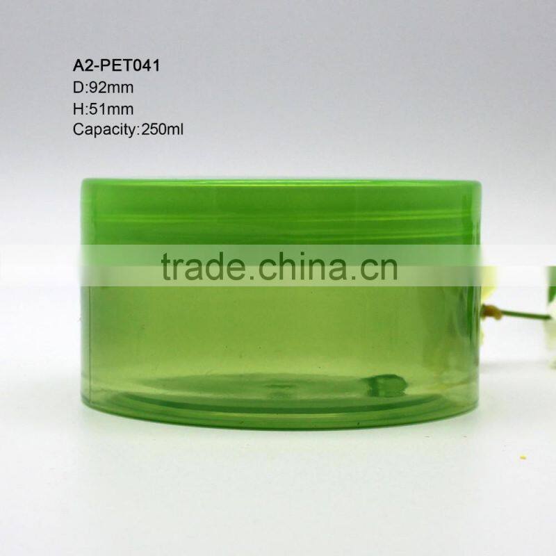 PET 250ml green clear plastic jar with screw cap